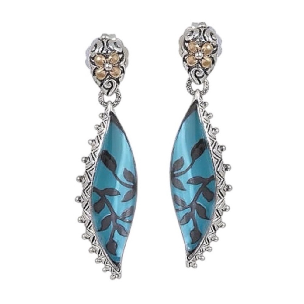 Barbara Bixby 18k Gold Sterling Silver Floral Elongated Dangle Earrings View 2